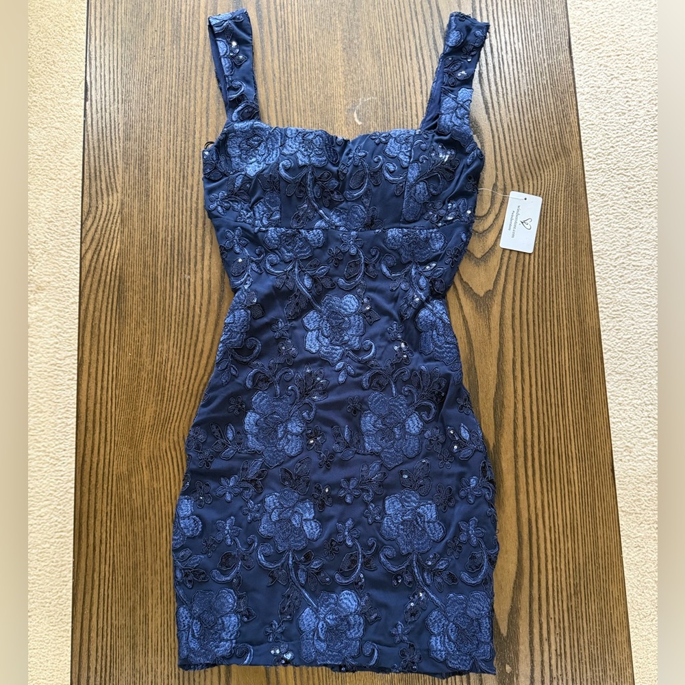 Windsor Midnight Blue Floral Lace Mini Dress